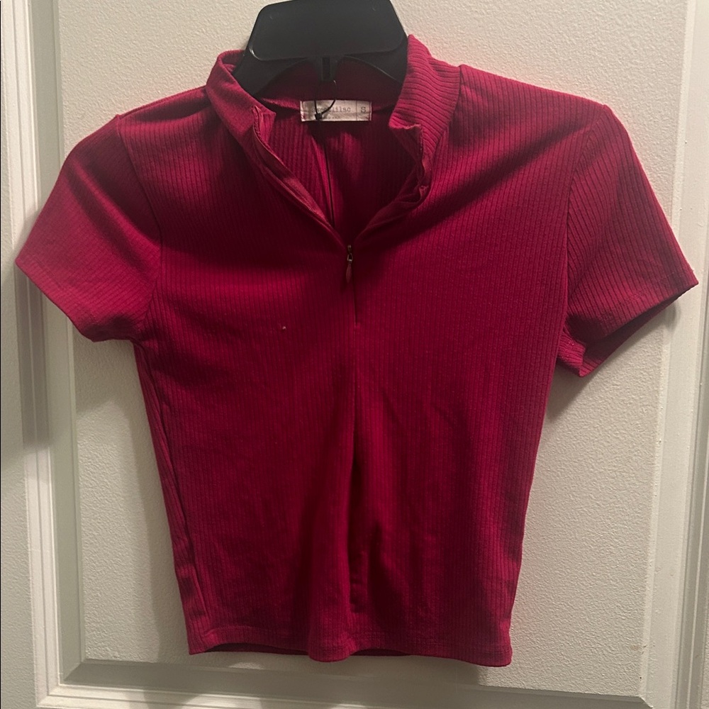 Women's Maroon Zip-Up Top